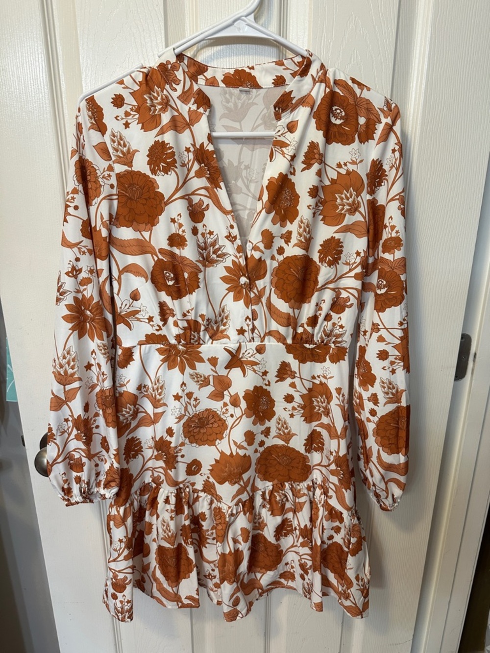 SHEIN White Mini Dress with Rust Floral Print